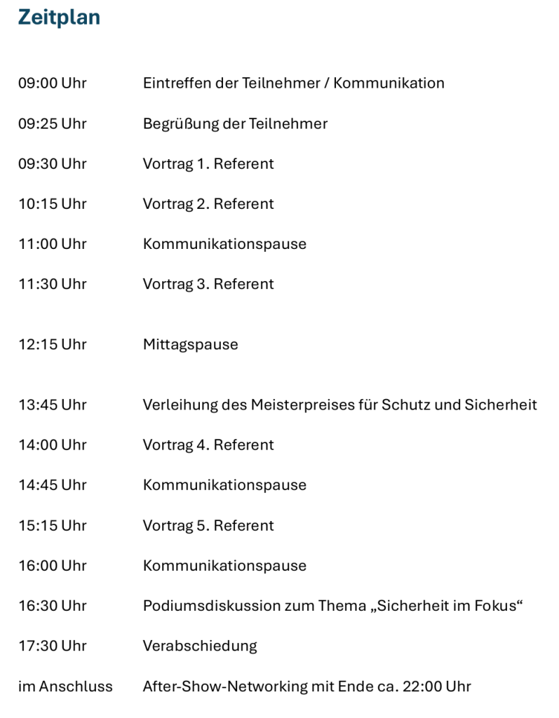 Zeitplan der 6. Nürnberger Sicherheitskonferenez